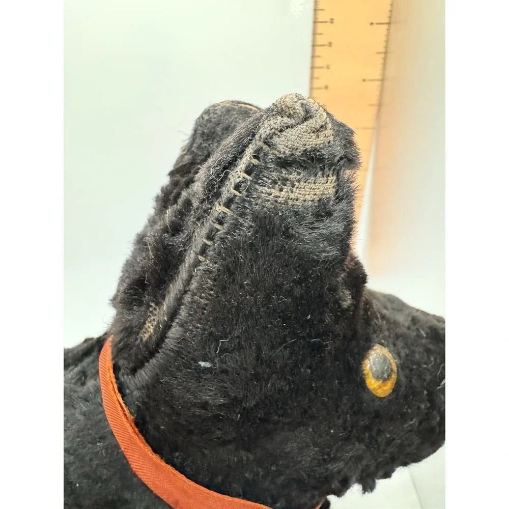 Antique Mohair Scottish Terrier Plush Black Scottie Dog Glass Eyes Vintage 10in